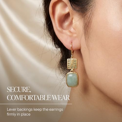 Image of Ross-Simons Jade inchLongevity inch Drop Earrings in 18kt Gold Over Sterling