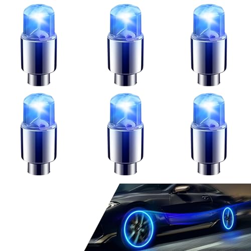Merdege 4 PCS LED Tire Valve Stem Cap Lights, 360 Degree Visibility Rotating Flash, Waterproof Wheel Lights for Trucks, Cars, SUVs (Blue)