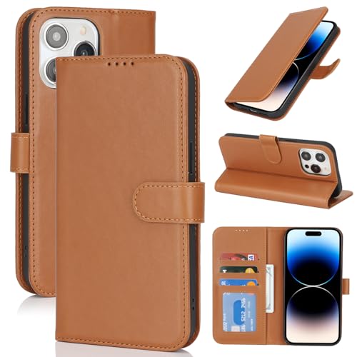 Image of for iPhone 14 Pro Case Wallet with Card Holder,for iPhone 14 Pro Wallet Case for Women Men,PU Leather Shockproof Magnetic Buckle Stand Flip Phone Case-Brown