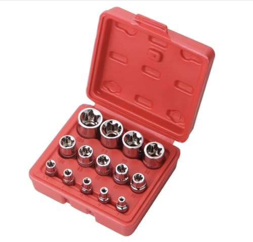 Juego de enchufes hembra E-Torx Star con funda, 14 unidades, 1/4, 3/8, 1/2 pulgadas. Juego de enchufes de estrella externa E4-E24
