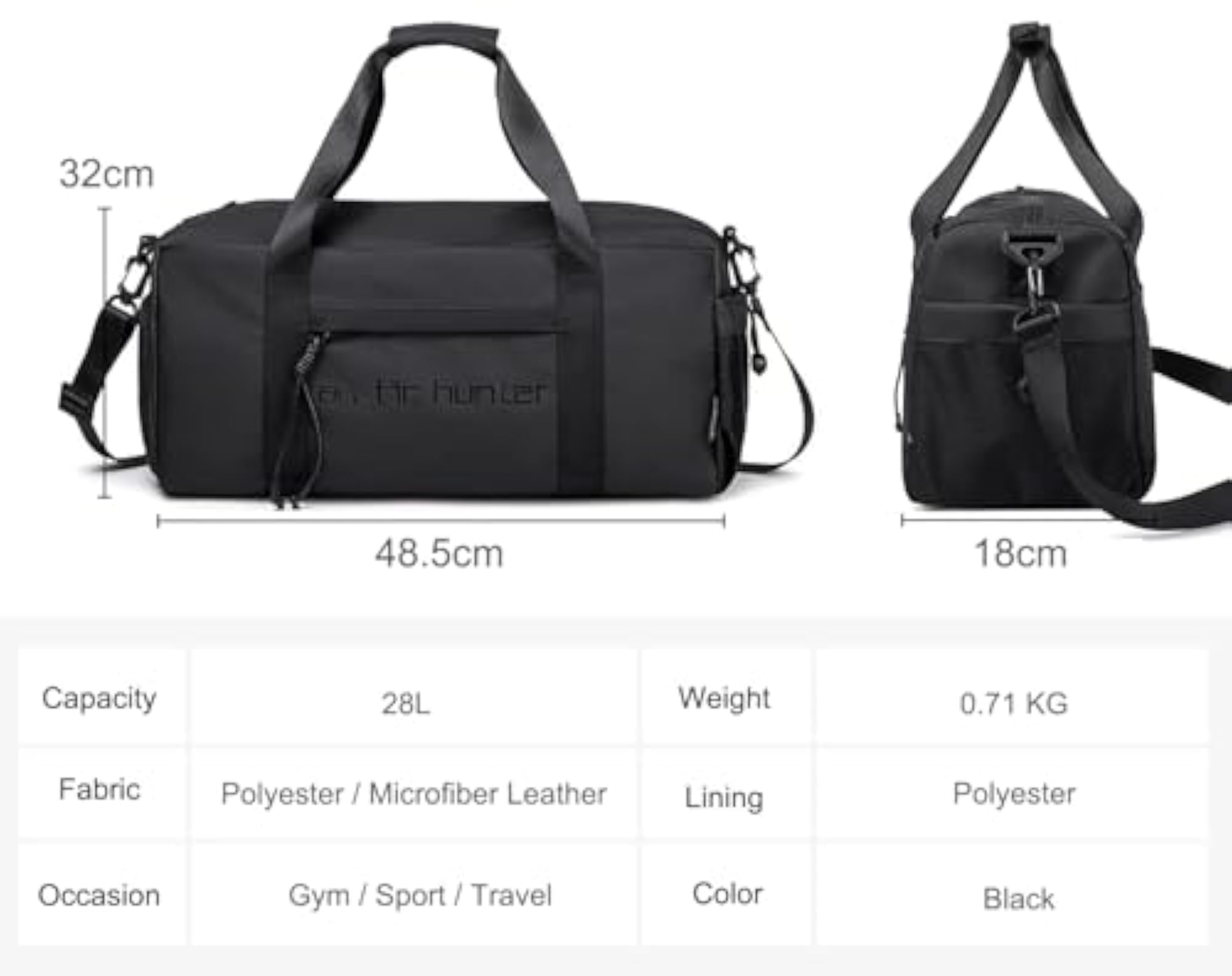 28L Polyester Gym Duffle Bag for Men & Women, Water-Resistant
