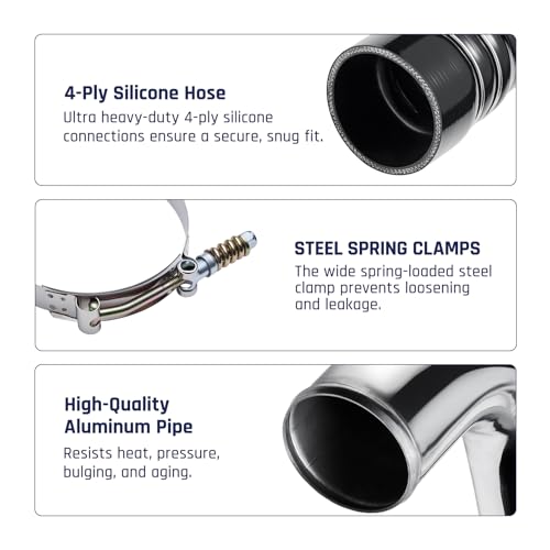 SPELAB Turbo Intercooler Piping Compatible with 2004-2010 Chevrolet Silverado/GMC Sierra 2500HD 3500HD 6.6L LLY LBZ LMM Duramax Diesel, Aluminum Intercooler Pipe Kit Hot Side, Silver by SPELAB - Used condition - Image 5