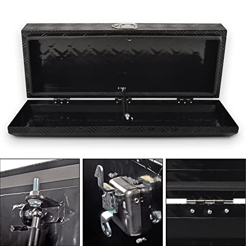 8Sc82 34.5 Inch Black Aluminum Tool Box 5 Bar Tread Toolbox For Truck Bed Car Outdoor Trailer Pickup Underbody Rv Atv Storage Underbed Tools Organizer With Lock And Keys (34.5"X13"X6.5") #TOP3