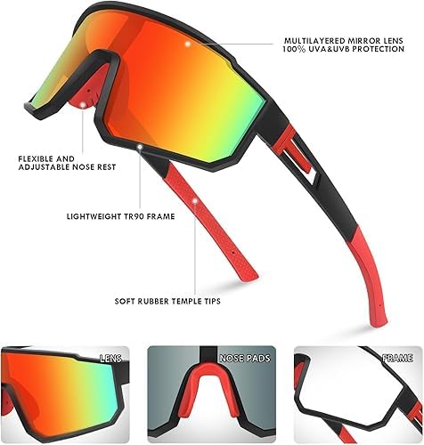 Image of MAXO POLARIZED Sports Sunglasses for Cricket Cycling Riding Biking Night Driving - Lightweight UV400 Protected Anti Glare Branded Goggles for Men - Stylish Mirrored Performance Shades