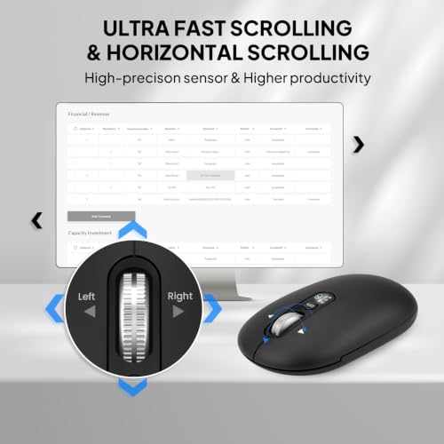 Image of Wireless Bluetooth Mouse,USB+BTx2,Slim Pebble Multi Device Small Travel Mice,Metal 4 Way Super Scrolling,± 3000 DPI,8 Buttons,Quiet,Portable,Long Battery for Laptop,Computer,Tablet,Mac,iPad,PC,Phone