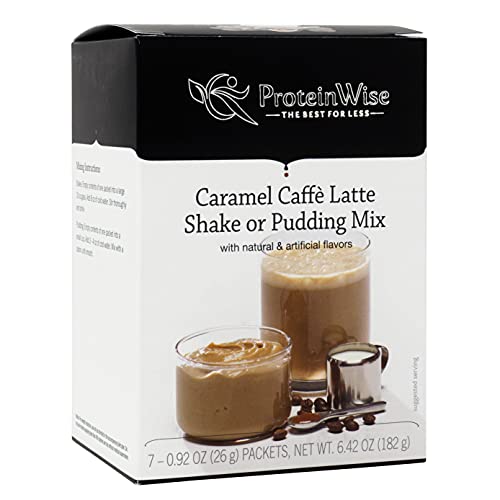 Image of ProteinWise Caramel Caffe Latte Protein Shake and Pudding Mix, 15g Protein, 100 Calories, 5 Net Carbs, 7 Servings per Box