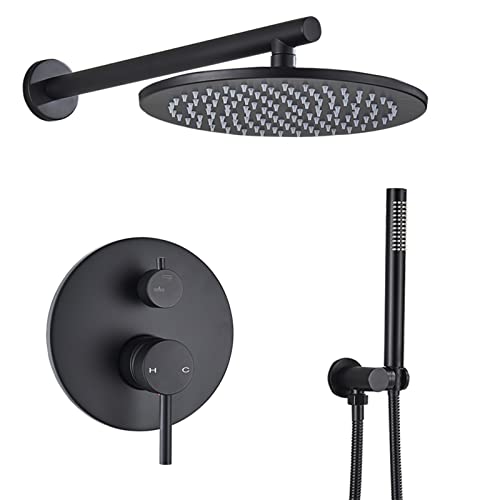 Ensemble de robinetterie de douche murale noir mat encastré avec pomme de douche