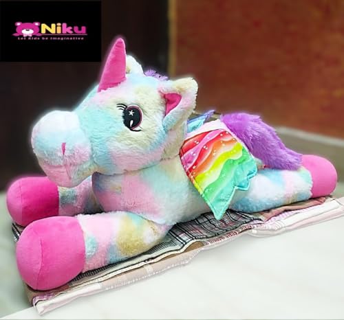 Image of Niku Pink Unicorn with Wings Soft Toy for Kids Girls Baby Boy | Teddy Bear Plush | Best Gift for Birthday Valentines Anniversary (65 cm, Rainbow Pink)