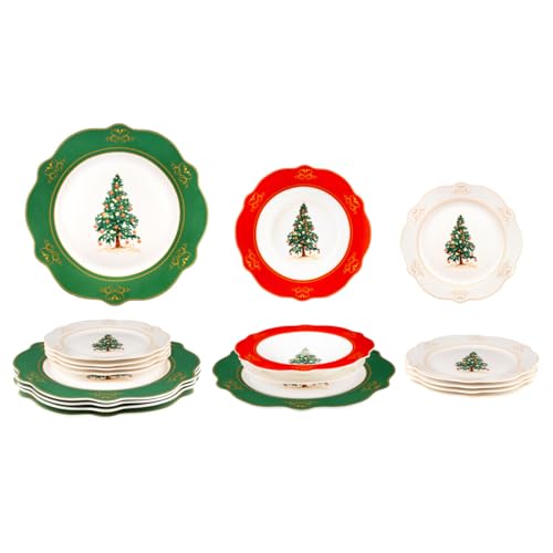 Nataland Servizio Piatti Natalizio Tondo Da 18 Pezzi In Porcellana Bone China Finemente Dipinta, Ideale Per Decorare Con Eleganza E Originalità La Tua Tavola