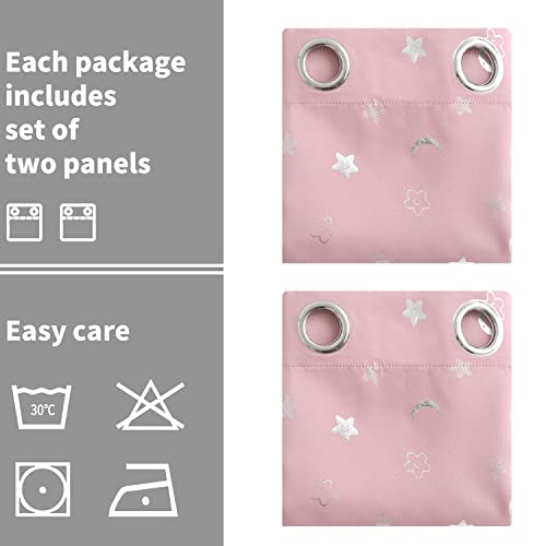 Bgment Moon And Stars Blackout Curtains For Kids Bedroom, Grommet Thermal Insulated Room Darkening Printed Curtains For Nursery, 2 Panels Of 42 X 54 Inch, Light Pink #TOP6