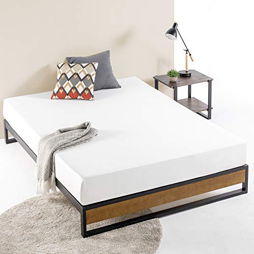 ZINUS GOOD DESIGN Award Winner Suzanne 10 Inch Metal and Wood Platforma Bed Frame   No Box Spring Needed   Wood Slat Suport, Brown, Queen