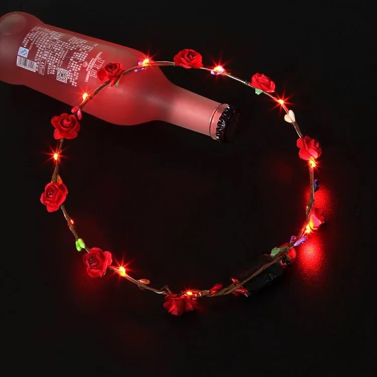 Led Light Women Flower Girl Headband Glow Blinking Crown Hair Wreath For Girls Women Wedding Festival Christmas New Year Party (Red) - Image 4