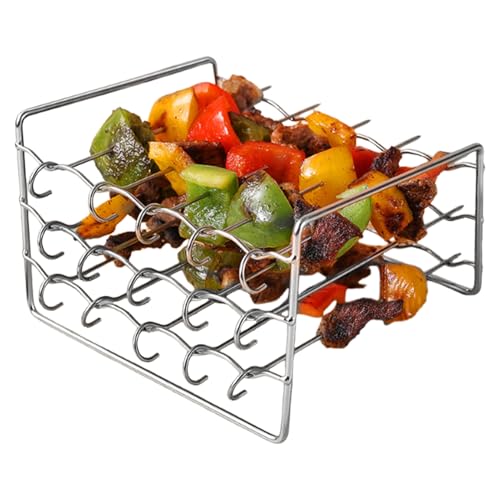 Rejilla para freidora de aire – 3 niveles de acero inoxidable universal, antiadherente, soporte para brochetas, carne, barbacoa, para frutas, pollo, patatas fritas, pescado, casa, cocina, fácil