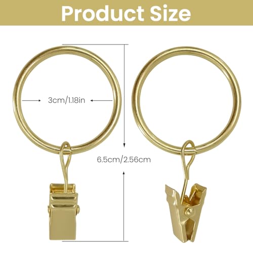 Image of HASTHIP 10Pcs Golden Curtain Ring Clips Openable Curtain Ring Clips for Quick Curtain Change or Installation 3.2cm Diameter Metal Curtain Rings for Window Curtain, Shower Curtain, Drapes