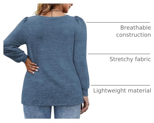 Image of VOGRACE Womens-Plus-Size-Tops Crew Neck Puff Sleeve Shirts Casual Tunic Sweatshirts XL-5XL