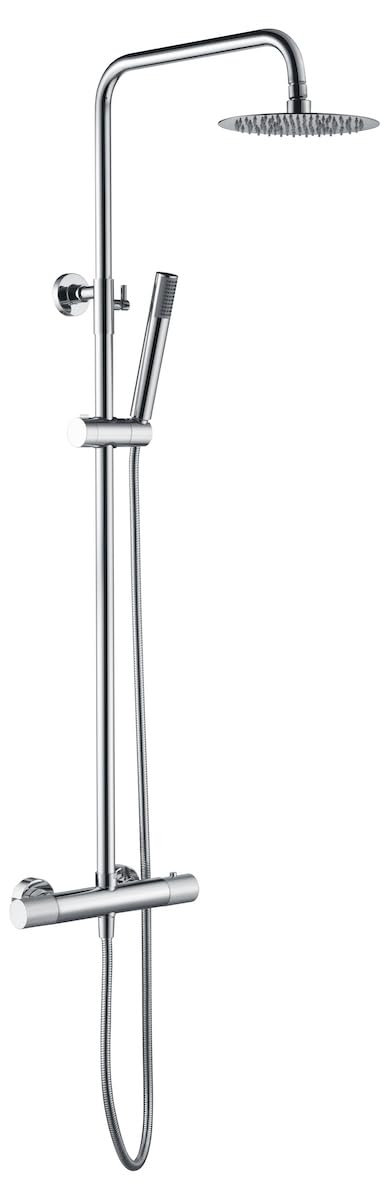 IMEX - Columna Ducha Termostatica con Grifo | Conjunto de Ducha con Alcachofa y Rociador Antical Efecto Lluvia | Griferia en Latón y Acero Inox S.304 con Barra Extensible | Serie Line | Color Cromado