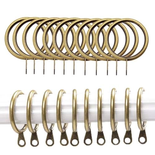 iPEAK 24 Pack Metal Brass Curtain Rings Hanging Hooks, 30mm Internal Diameter (Brass, 24 Rings)