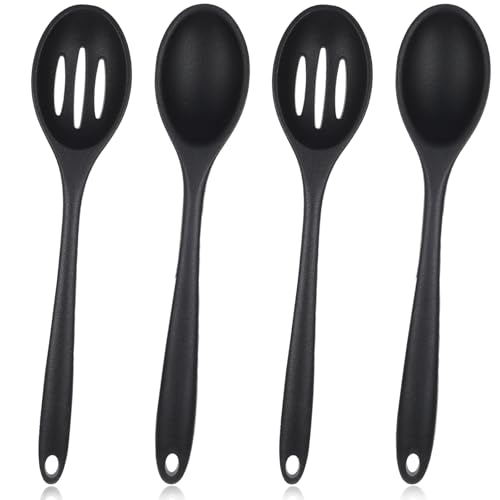 2 Stück Antihaft Silikon Löffel Kochlöffel Silikon Rührlöffel Küchen Silikon Löffel Schwarz Antihaft Silikon Löffel Extra Langer Silikon Löffel Silicone Mixing Spoons für Küche, Kochen, Backen, Rühren