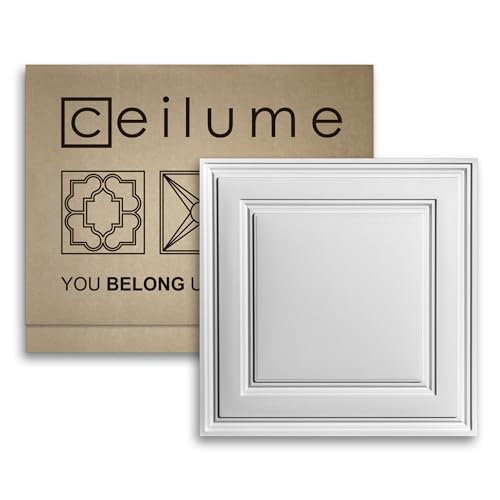 Ceilume Drop Ceiling Tile; 2x2 Ceiling Tiles - Stratford Ultra-Thin Feather-Light - Use in 1" T-Bar Suspended Grid - (White)