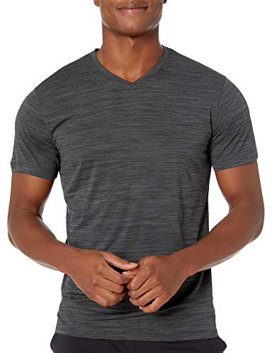 Amazon Brand - Peak Velocity Men's Novelty Jacquard V-Neck T-shirt, black, Medium