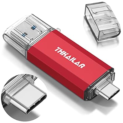 THKAILAR USB C Flash Drive, Dual USB 3.0 and Type-C, Red, OTG Thumb Drive for Computers and Smartphones