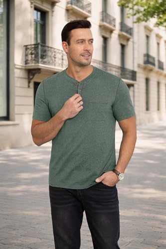 NITAGUT Mens Henley Shirts Short Sleeve Cotton Casual T-Shirts for Men Comfort Button Summer Tee with Pocket, Vg Green, XX-Large — view 4
