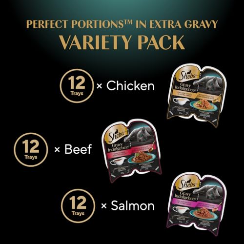 Sheba Gravy Indulgence Perfect Portions Adult Wet Cat Food Chicken & Beef & Salmon Entrée in Extra Gravy Variety Pack, (36) 75g Trays image 5