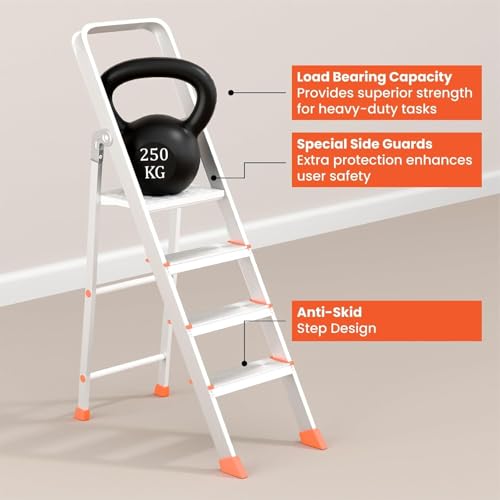 Image of 4 StepFoldable Aluminum Step Ladder with Anti-Slip Steps & Rubber Feet | Heavy-Duty Portable Ladder for Home, Kitchen, Office & Indoor Use (4 Step)
