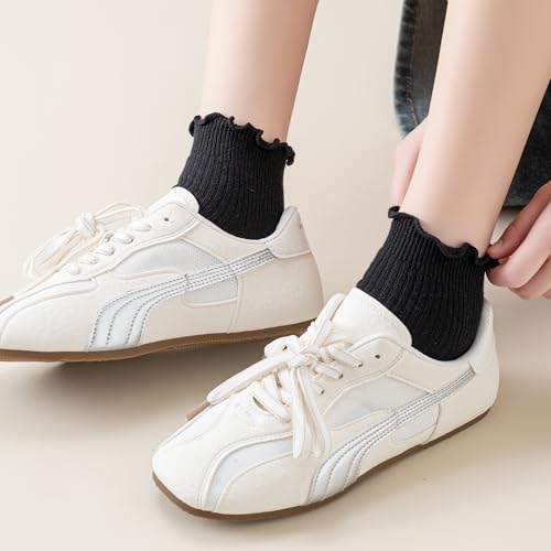 Image of Mcool Mary Womens Ankle Ruffle Socks Casual Cotton Frilly Breathable Cute Knit Lettuce Trim No Show Socks 6 Pack