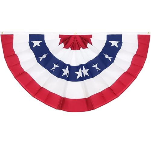 Image of 1 Pack 3x6 Feet 250th Anniversary Large American Flags Patriotic Bunting Stars Stripes 4th of July Pleated Fan USA Flag Banners Red White Blue Decorations for Outdoor Porch,Memorial Day,Independence Day Decorations