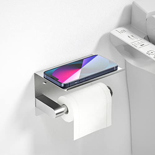 ASTOFLI Toilet Paper Holder with Shelf, Rustproof SUS304 Brushed Nickel Toilet Paper Holder Wall Mount, Toilet Roll Holder, Toilet Tissue Holder for Bathroom, Bathroom Toilet Paper Holders - Thumbnail 2