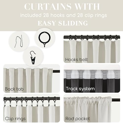 SHINELAND Extra lange, einfach zu installierende Schienenvorhänge, Deckenhalterung mit Haken oder Klemmringen, Verdunkelungsvorhänge, XL-Vorhänge, 332 cm lang, cremefarben, elfenbeinfarben