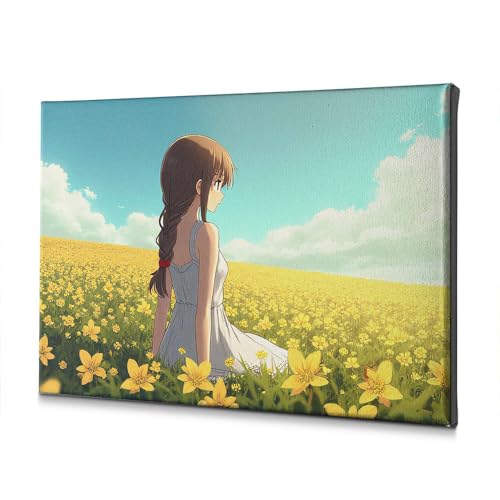 Toile fille fleurs jaunes 30x40 cm pour illuminer votre déco de salle de bain