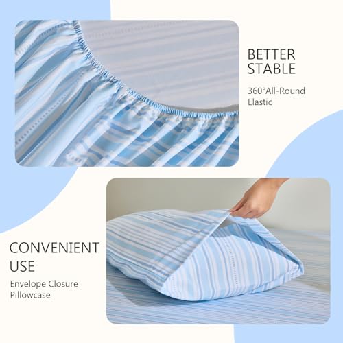 Image of MCO 4Pieces Blue Striped Sheets Set King, Ultra-Soft and Breathable