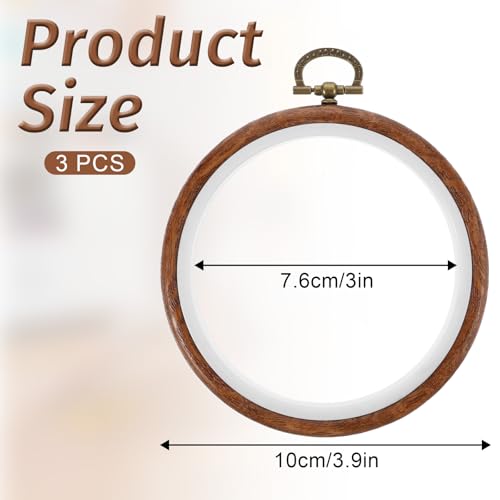 Image of 3 Pieces 3 Inch Embroidery Hoop Set, Cross Stitch Ornament Frames, Embroidery Hoop Imitated Wood Display Frame for Art Craft Sewing and Hanging Decor