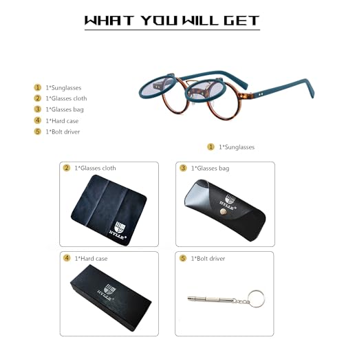 Image of HYLLE Retro Flip-Up Round Goggles Seampunk Sunglasses for Men Women 90s Style