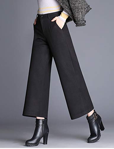 Tanming Women's Casual High Waist Trousers Wool Blend Cropped Wide Leg Pants4