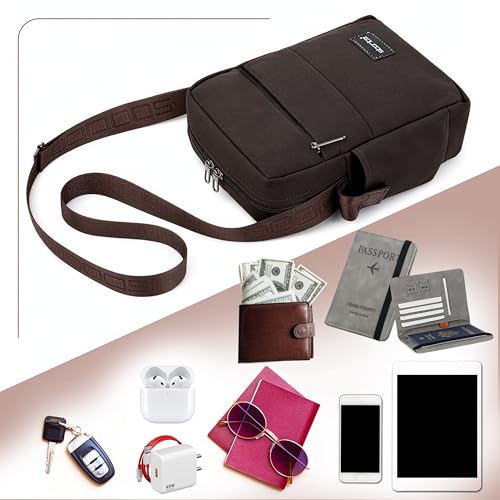 Image of Storite 10 Inch Stylish Padded Mini Sling Crossbody Bag for Men and Women, Small Passport Travel Sling Bag With Water Bottle Pocket