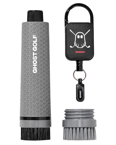 Ghost Golf Magnetic Golf Club Brush with Water Reservoir & Shoe Brush - Dual Head Groove Cleaner Nylon Bristle Retractable Carabiner Clip - Golf Cleaning Tool for Irons Wedges & Golf Shoe Cleats