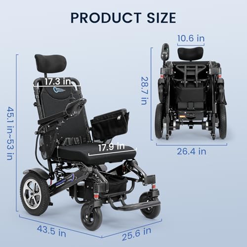 Image of WheelWavi Electric Wheelchair for Adults, 500W Motor Foldable Lightweight Power Wheelchair with 25 Miles Range, All Terrain, Back can be Raised and Adjusted for Reclining