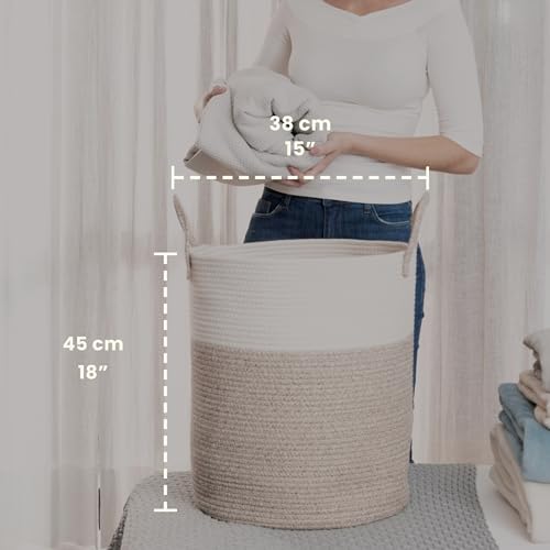 OrganiHaus Large Brown Woven Laundry Basket w/Handles 52L, Rope Dirty Clothes Hamper, Blanket Basket for Living Room, Baby Laundry Hamper for Nursery, Soft & Durable Decorative Organizer Bin