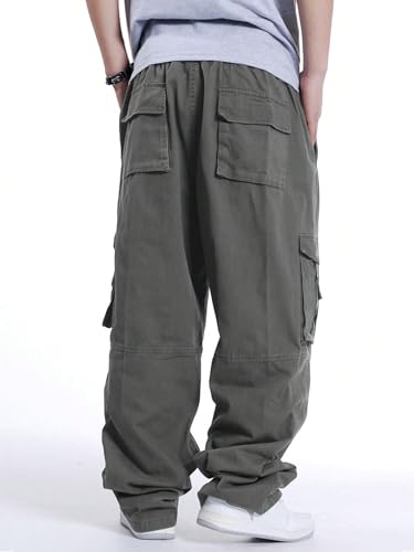 WDIRARA Men's Elastic Waist Drawstring Tie Front Streetwear Cargo Pants with Pockets2