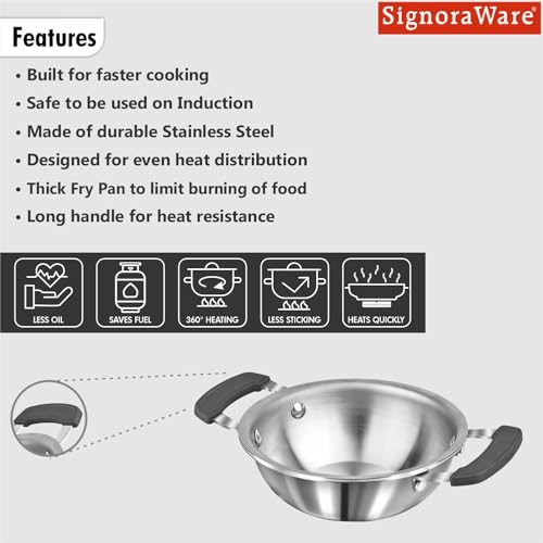 Image of SignoraWare Artista Stainless Steel Cookware Mini Kadhai |Ideal for Pakoras, Sauteed vegetables, Aloo fry or Small Portions Of Fritters | Best for Frying & Roasting Spices |Great for Melting & Mixing