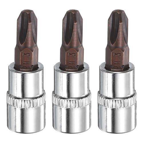 Image of sourcing map 3pcs PH3 Phillips Bit Socket 1/4" Square Drive Cross Head S2 & CR-V Steel Socket Ratchet Wrench Bits, Silver Red