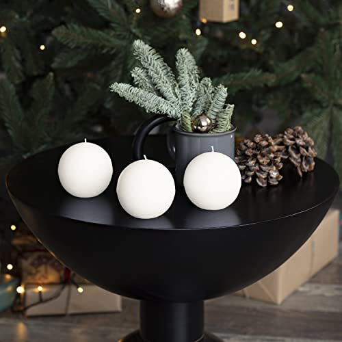 Candwax Candle Set Of 3 Round Candles Ball 3 Inch - Perfect Candle Decor As Wedding Decoration And Candles Romantic - Unscented Shaped Candles Long Burning - White Candles #TOP2