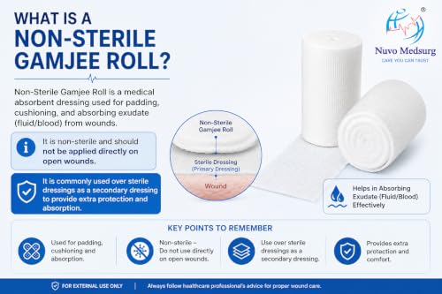 Image of Non-Sterile Gamjee Roll for Dressing & Wound Care, 10cm x 3mtr (Pack of 5) - Absorbent Surgical Cotton Pad, Medical Grade Material for First Aid, Hospital & Clinical Use