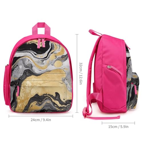 Black Golden Marble Ink Backpack for Men Women, Durable Small Bookbag Lightweight Daypack for Travel, Hiking, Pink-style2