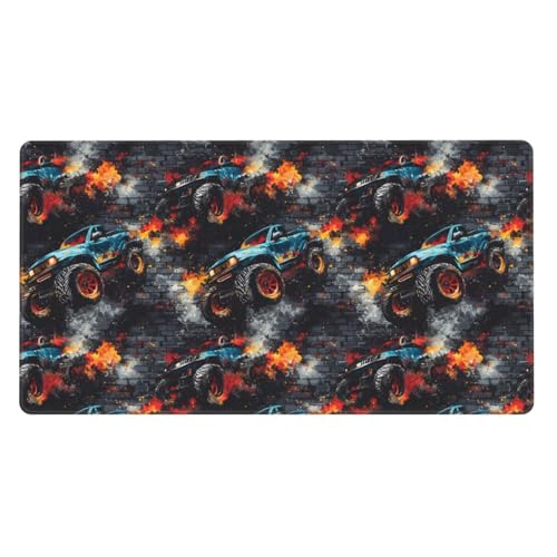 Grand tapis de souris camion bleu pour bureau et ordinateur portable avec bords cousus