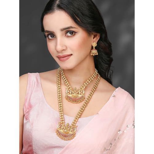 Image of Peora Gold Plated Bridal Jewellery Set with Kamarband Gift for Women Indian Traditional Ethnic Wedding