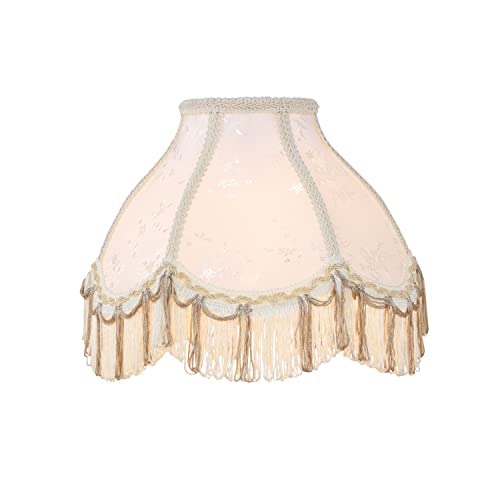Image of Aspen Creative 55004 Handsewn Scallop Dome Transitional UNO Fringe Lamp Shade in Pearl White Jacquard Fabric, 4 inch Top x 10 inch Bottom x 7 inch Height, Slip UNO 33mm